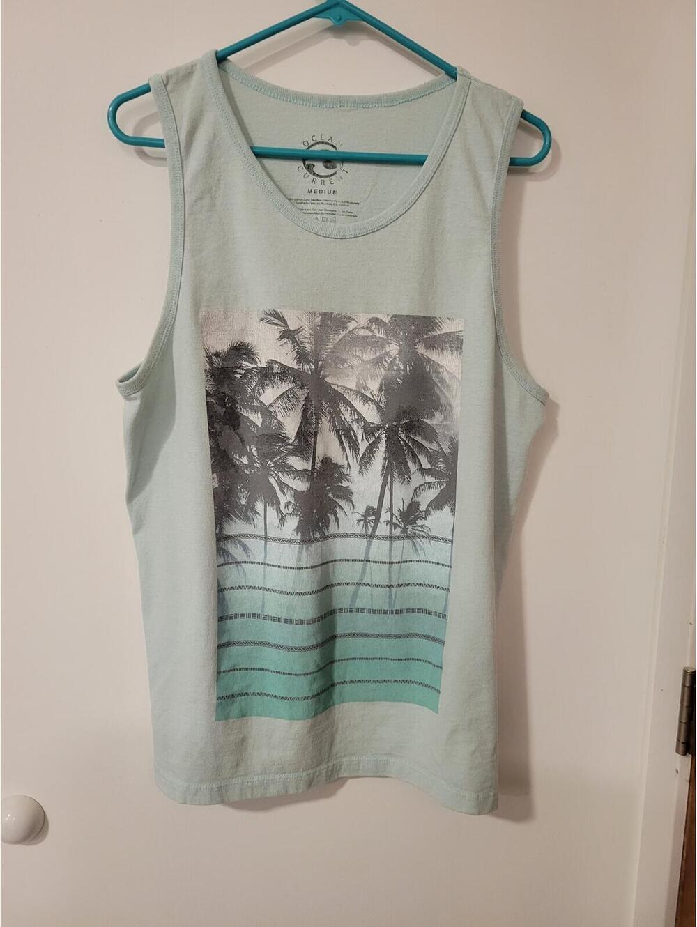 Ocean Current Men's Medium Tank Top with Palm Tree Graphic